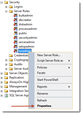 Add a user to SQL Server sysadmin role
